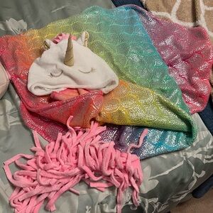 Unicorn Hooded Rainbow Mermaid Blanket for Kids, girls